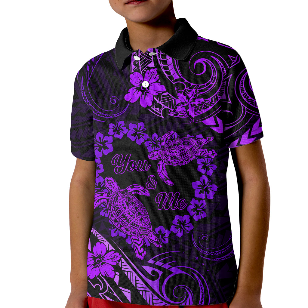 Polynesian Turtle Valentine Kid Polo Shirt You And Me Purple Hibiscus Heart LT01 Kid Purple - Polynesian Pride