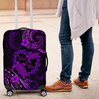 Polynesian Turtle Valentine Luggage Cover You And Me Purple Hibiscus Heart LT01 Purple - Polynesian Pride