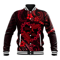 Polynesian Turtle Valentine Baseball Jacket You And Me Red Hibiscus Heart LT01 Unisex Red - Polynesian Pride