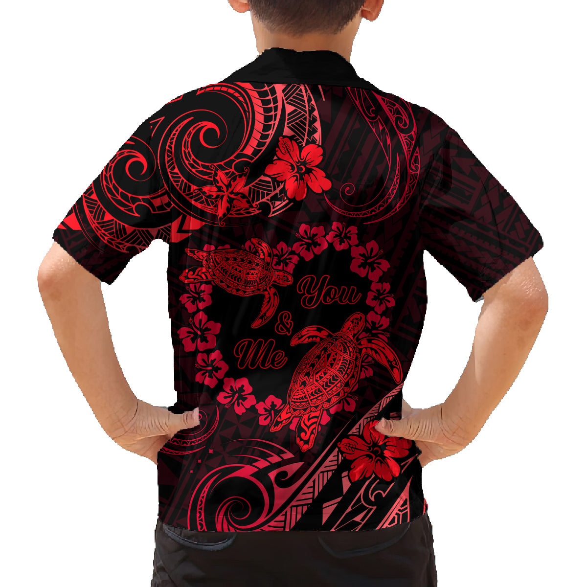 Polynesian Turtle Valentine Family Matching Tank Maxi Dress and Hawaiian Shirt You And Me Red Hibiscus Heart LT01 - Polynesian Pride