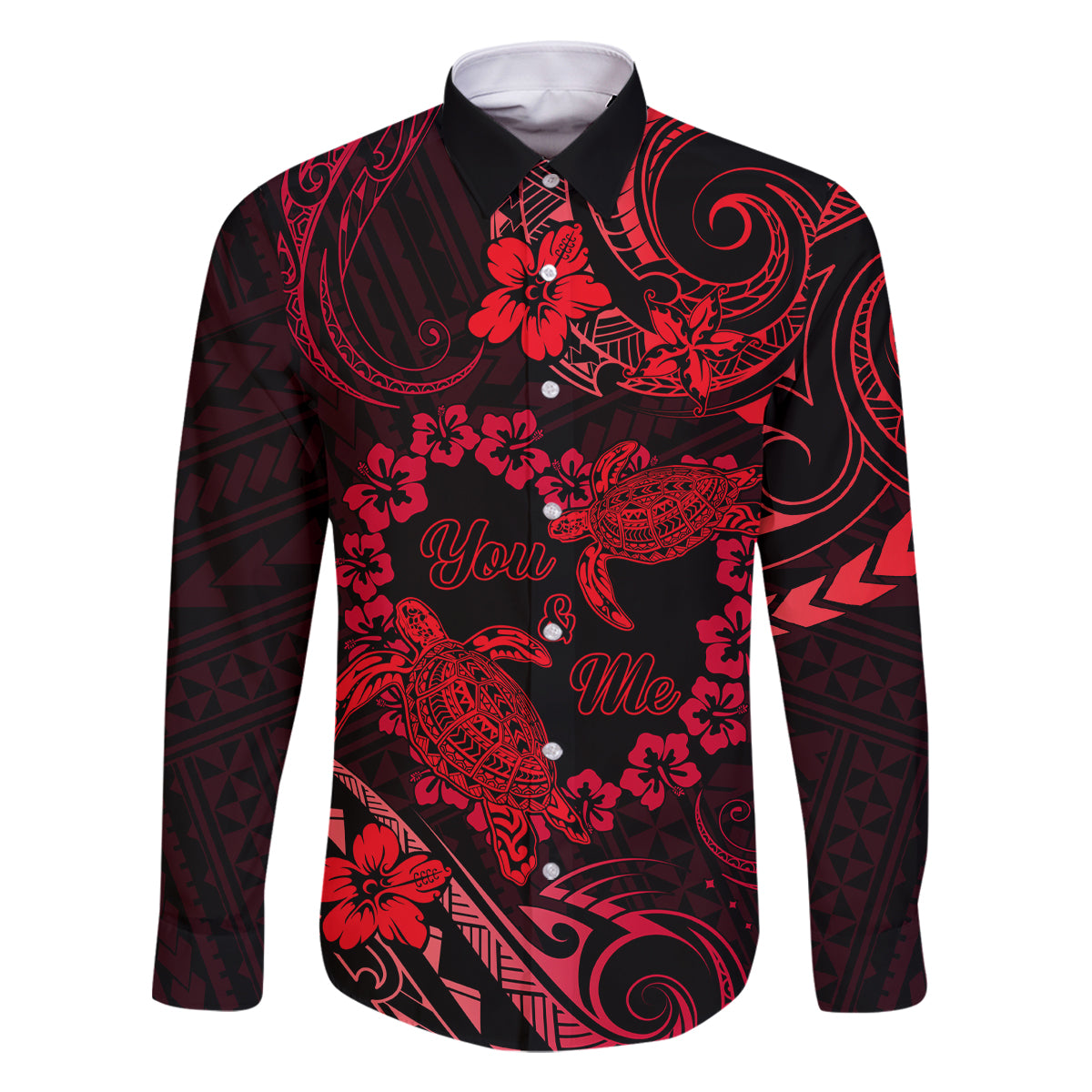 Polynesian Turtle Valentine Family Matching Tank Maxi Dress and Hawaiian Shirt You And Me Red Hibiscus Heart LT01 Dad's Shirt - Long Sleeve Red - Polynesian Pride