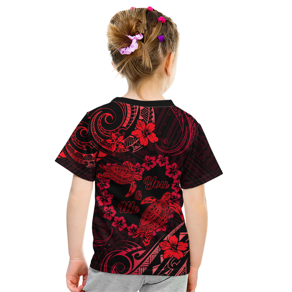 Polynesian Turtle Valentine Kid T Shirt You And Me Red Hibiscus Heart LT01 - Polynesian Pride