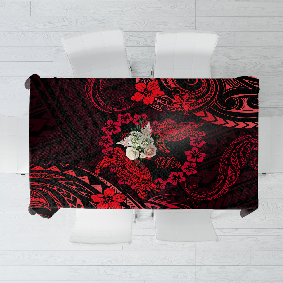 Polynesian Turtle Valentine Tablecloth You And Me Red Hibiscus Heart LT01 Red - Polynesian Pride