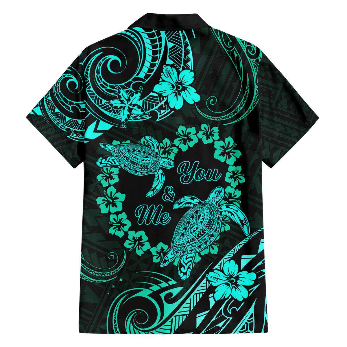 Polynesian Turtle Valentine Family Matching Short Sleeve Bodycon Dress and Hawaiian Shirt You And Me Turquoise Hibiscus Heart LT01 - Polynesian Pride