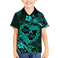 Polynesian Turtle Valentine Kid Hawaiian Shirt You And Me Turquoise Hibiscus Heart LT01 Kid Turquoise - Polynesian Pride