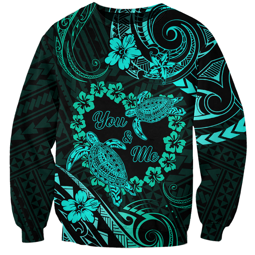 Polynesian Turtle Valentine Sweatshirt You And Me Turquoise Hibiscus Heart LT01 Unisex Turquoise - Polynesian Pride