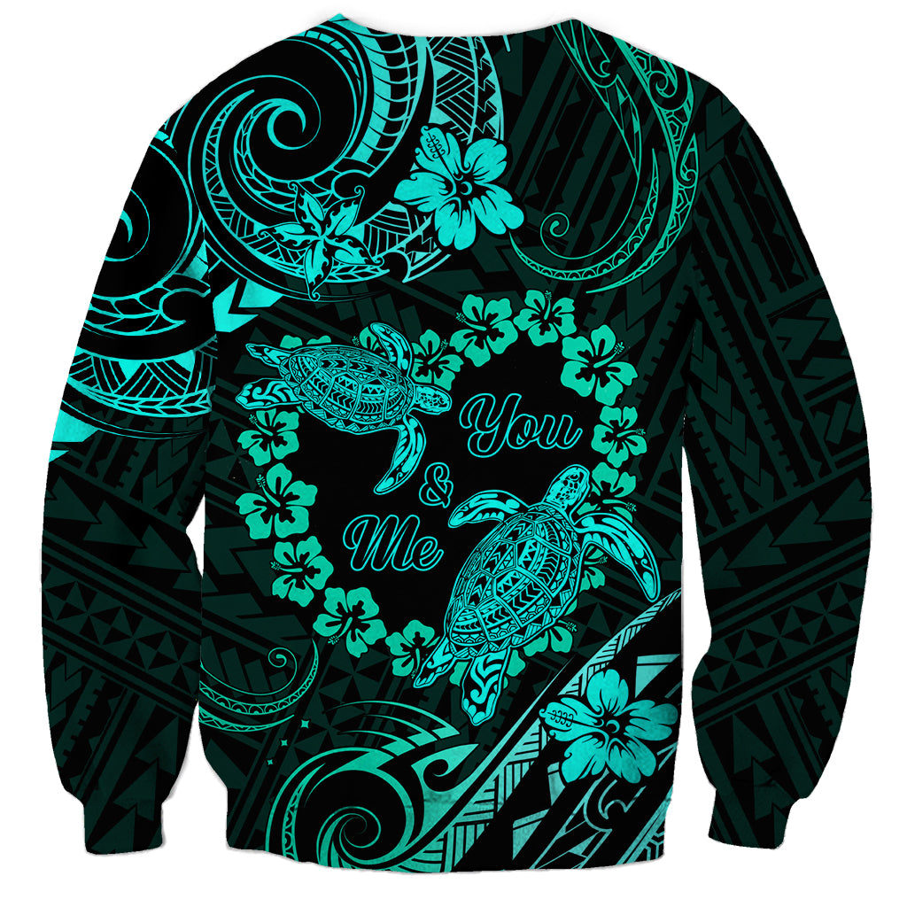 Polynesian Turtle Valentine Sweatshirt You And Me Turquoise Hibiscus Heart LT01 - Polynesian Pride