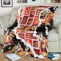 Hawaii Japanese Culture Black Blanket Spring Cranes Aloha Pattern