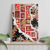Hawaii Japanese Culture Black Canvas Wall Art Spring Cranes Aloha Pattern