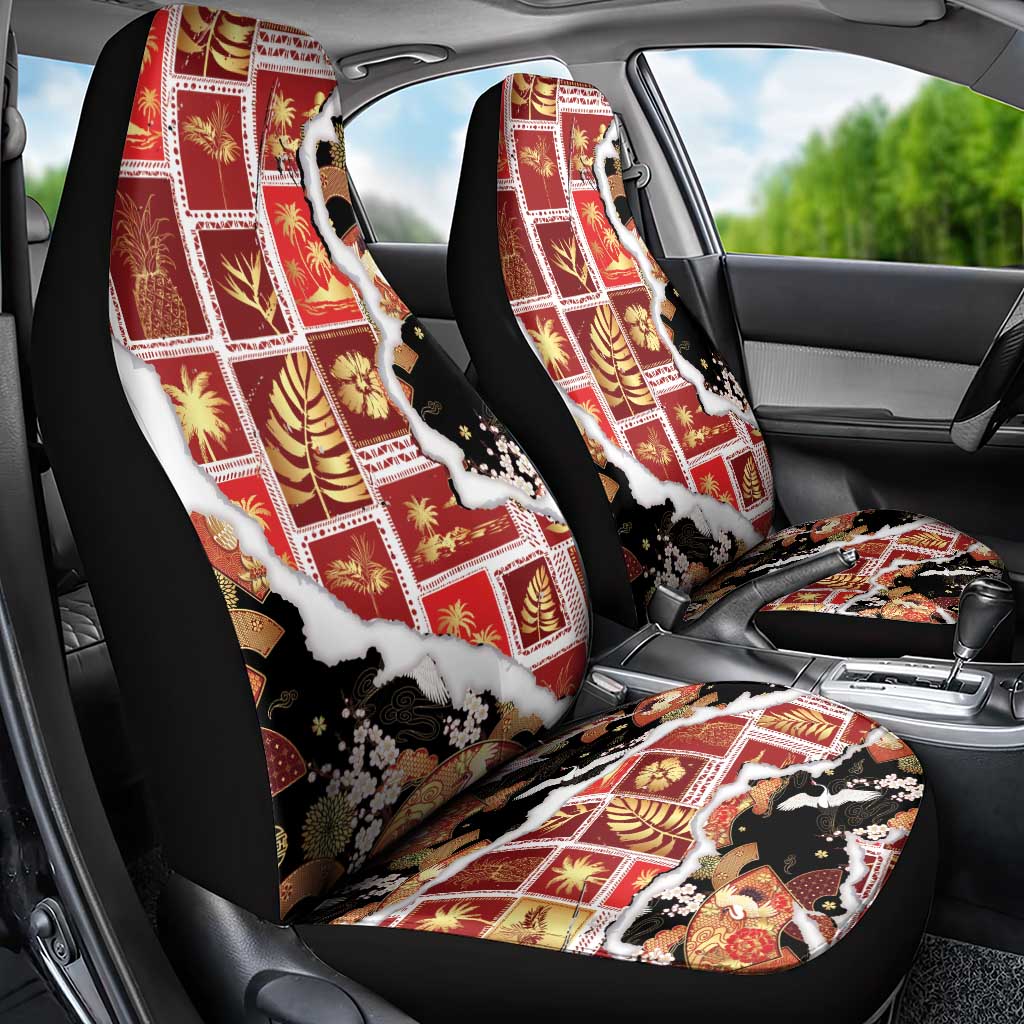 Hawaii Japanese Culture Black Car Seat Cover Spring Cranes Aloha Pattern