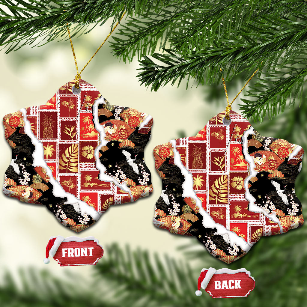 Hawaii Japanese Culture Black Ceramic Ornament Spring Cranes Aloha Pattern LT01 Snow Flake Black - Polynesian Pride