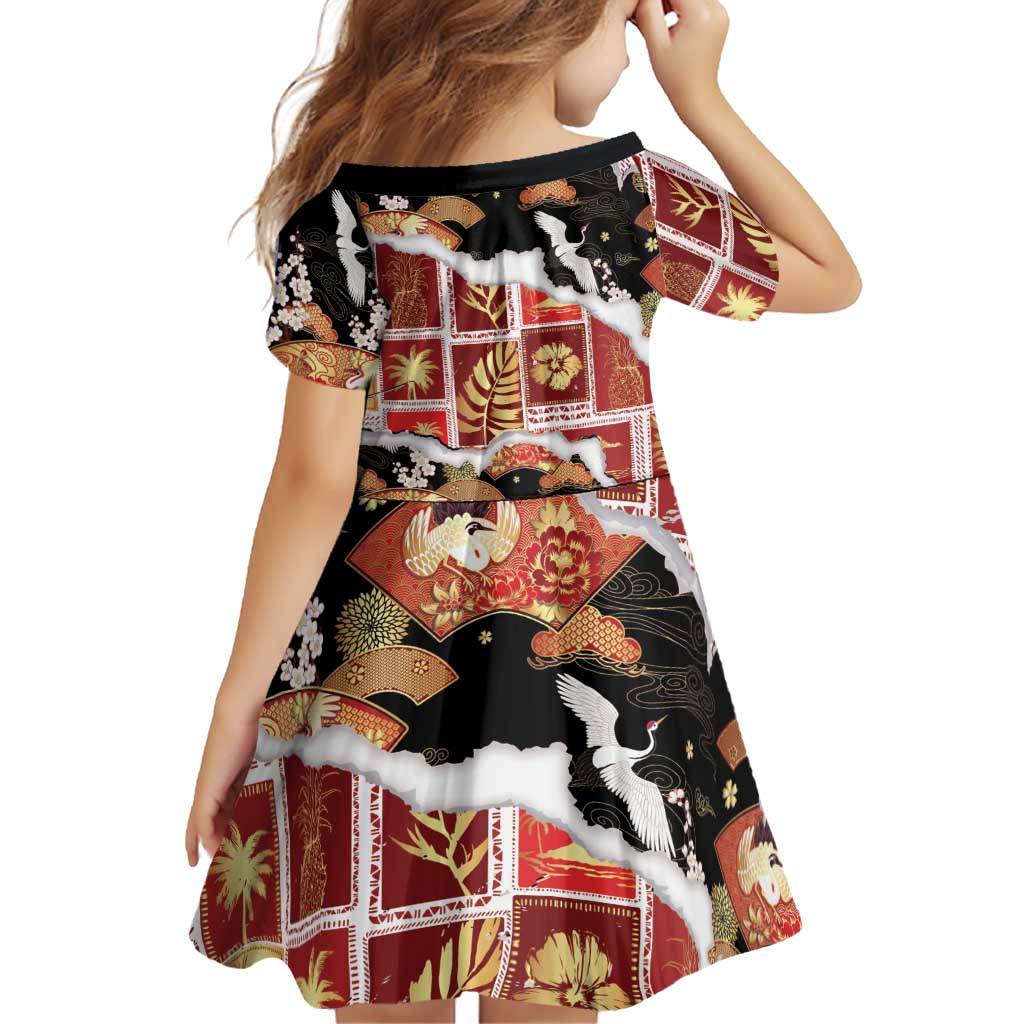 Hawaii Japanese Culture Black Family Matching Mermaid Dress and Hawaiian Shirt Spring Cranes Aloha Pattern LT01 - Polynesian Pride