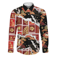 Hawaii Japanese Culture Black Family Matching Mermaid Dress and Hawaiian Shirt Spring Cranes Aloha Pattern LT01 Dad's Shirt - Long Sleeve Black - Polynesian Pride