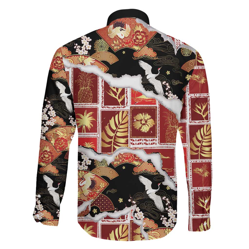 Hawaii Japanese Culture Black Family Matching Mermaid Dress and Hawaiian Shirt Spring Cranes Aloha Pattern LT01 - Polynesian Pride