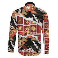 Hawaii Japanese Culture Black Family Matching Off Shoulder Short Dress and Hawaiian Shirt Spring Cranes Aloha Pattern