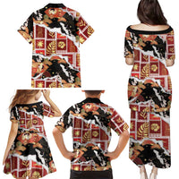 Hawaii Japanese Culture Black Family Matching Puletasi and Hawaiian Shirt Spring Cranes Aloha Pattern