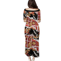 Hawaii Japanese Culture Black Family Matching Puletasi and Hawaiian Shirt Spring Cranes Aloha Pattern