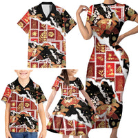 Hawaii Japanese Culture Black Family Matching Short Sleeve Bodycon Dress and Hawaiian Shirt Spring Cranes Aloha Pattern LT01 - Polynesian Pride
