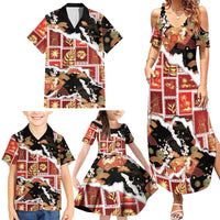 Hawaii Japanese Culture Black Family Matching Summer Maxi Dress and Hawaiian Shirt Spring Cranes Aloha Pattern