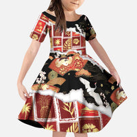 Hawaii Japanese Culture Black Family Matching Tank Maxi Dress and Hawaiian Shirt Spring Cranes Aloha Pattern