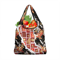 Hawaii Japanese Culture Black Grocery Bag Spring Cranes Aloha Pattern