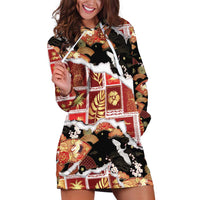 Hawaii Japanese Culture Black Hoodie Dress Spring Cranes Aloha Pattern