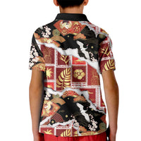 Hawaii Japanese Culture Black Kid Polo Shirt Spring Cranes Aloha Pattern