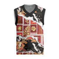 Hawaii Japanese Culture Black Christmas Knitted V-Neck Vest Spring Cranes Aloha Pattern LT01 Black - Polynesian Pride