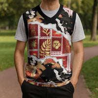 Hawaii Japanese Culture Black Christmas Knitted V-Neck Vest Spring Cranes Aloha Pattern LT01 - Polynesian Pride