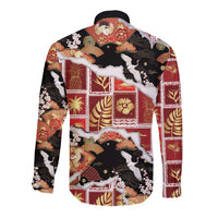 Hawaii Japanese Culture Black Long Sleeve Button Shirt Spring Cranes Aloha Pattern