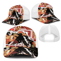 Hawaii Japanese Culture Black Mesh Trucker Cap Spring Cranes Aloha Pattern