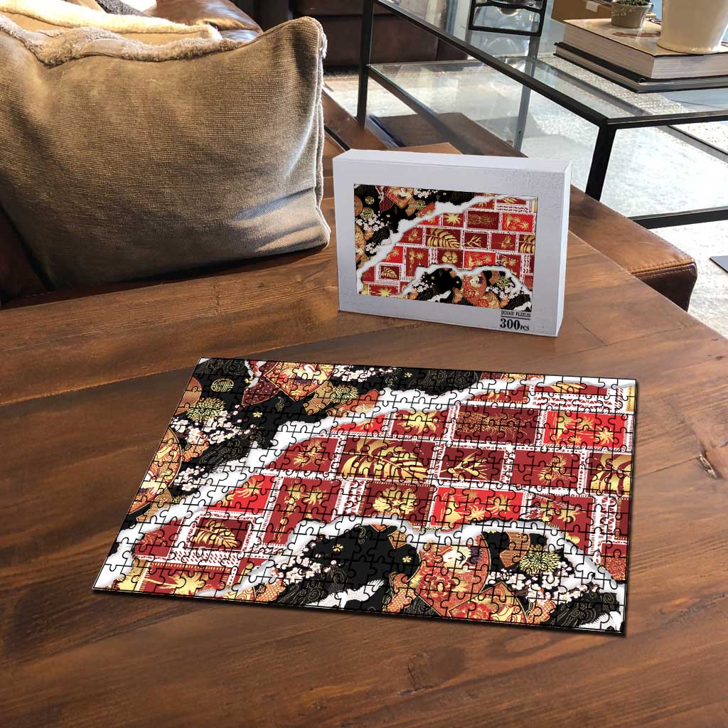 Hawaii Japanese Culture Black Puzzle Spring Cranes Aloha Pattern