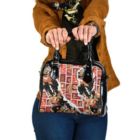 Hawaii Japanese Culture Black Shoulder Handbag Spring Cranes Aloha Pattern