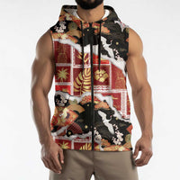 Hawaii Japanese Culture Black Sleeveless Zip Hoodie Spring Cranes Aloha Pattern