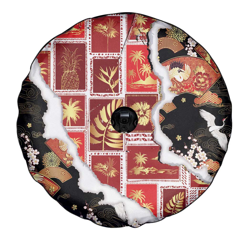 Hawaii Japanese Culture Black Spare Tire Cover Spring Cranes Aloha Pattern