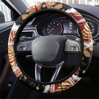 Hawaii Japanese Culture Black Steering Wheel Cover Spring Cranes Aloha Pattern