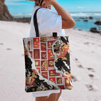 Hawaii Japanese Culture Black Tote Bag Spring Cranes Aloha Pattern