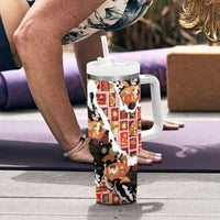 Hawaii Japanese Culture Black Tumbler With Handle Spring Cranes Aloha Pattern