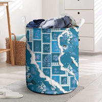 Hawaii Japanese Culture Blue Laundry Basket Spring Cranes Aloha Pattern