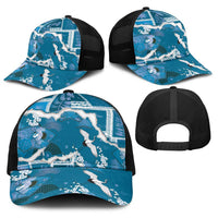 Hawaii Japanese Culture Blue Baseball Net Cap Spring Cranes Aloha Pattern