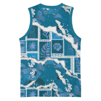 Hawaii Japanese Culture Blue Basketball Jersey Spring Cranes Aloha Pattern
