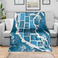 Hawaii Japanese Culture Blue Blanket Spring Cranes Aloha Pattern