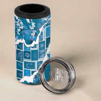 Hawaii Japanese Culture Blue 4 in 1 Can Cooler Tumbler Spring Cranes Aloha Pattern