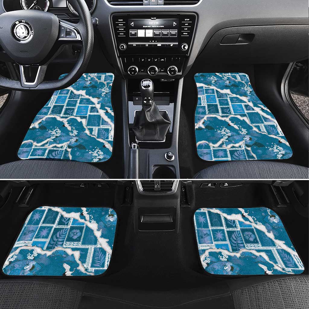 Hawaii Japanese Culture Blue Car Mats Spring Cranes Aloha Pattern