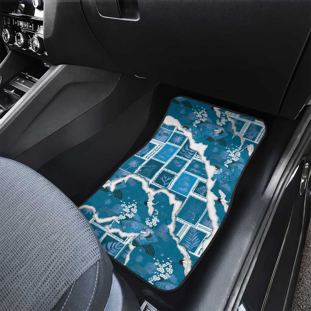 Hawaii Japanese Culture Blue Car Mats Spring Cranes Aloha Pattern