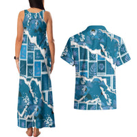Hawaii Japanese Culture Blue Couples Matching Tank Maxi Dress and Hawaiian Shirt Spring Cranes Aloha Pattern
