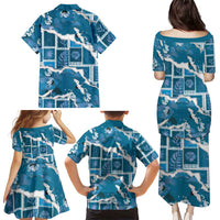 Hawaii Japanese Culture Blue Family Matching Puletasi and Hawaiian Shirt Spring Cranes Aloha Pattern
