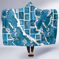 Hawaii Japanese Culture Blue Hooded Blanket Spring Cranes Aloha Pattern