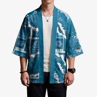 Hawaii Japanese Culture Blue Kimono Spring Cranes Aloha Pattern
