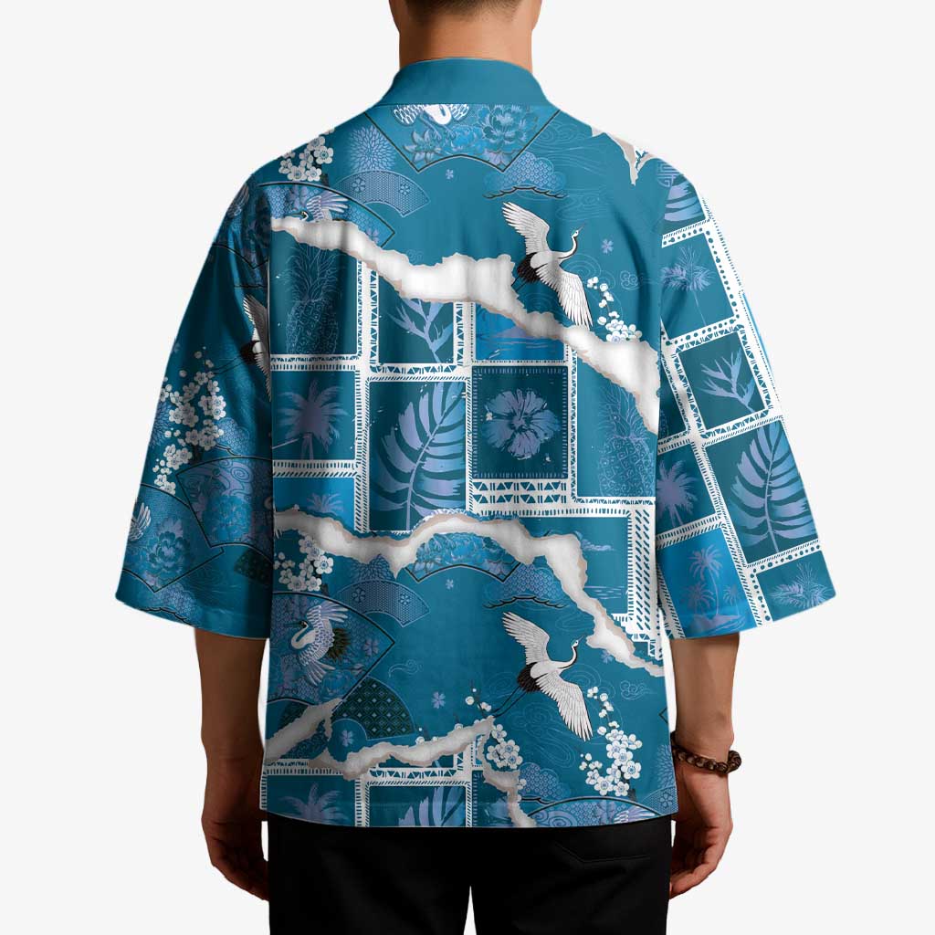 Hawaii Japanese Culture Blue Kimono Spring Cranes Aloha Pattern